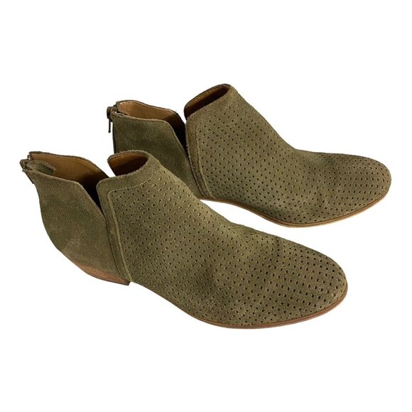 SUSINA Olive /Camo Green Back Zip Perforated Suede Ankle Booties 9M - Picture 3 of 13